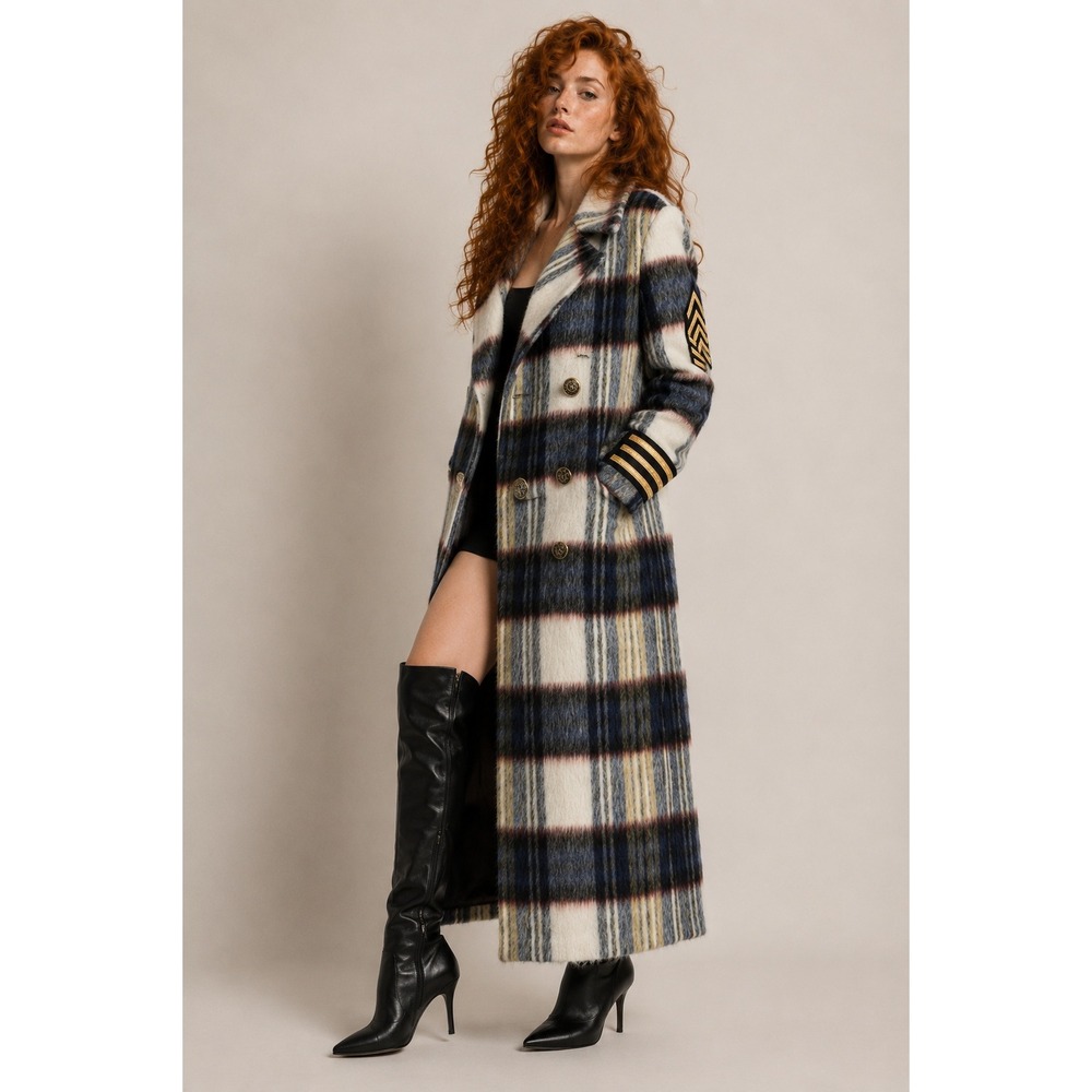 History Repeats Plaid Mohair Wool Military Long Coat IT‎ 42 US Small